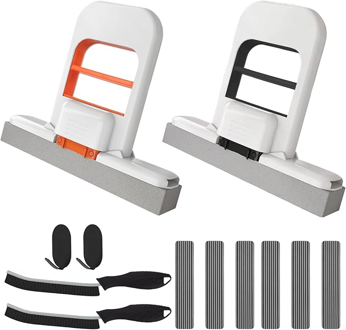 Mini Mop and Cleaning Brush Set, Foldable Self-Squeeze Sponge Mini Mop & Hard Bristle Crevice Cleaning Brush for Small Spaces, Tight Spaces, Gaps, Grout Cleaning, Kitchen, Bathroom, Desktop