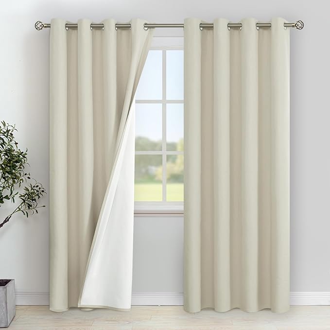 YoungsTex Stone Linen Blackout Curtains 84 Inch Length, Grommet Thermal Insulated Full Room Darkening Long Window Drapes for Bedroom Living Room, 2 Panels, 52 X 84 Inch