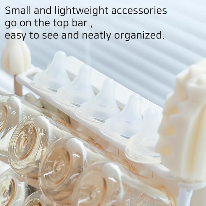 LUNELL Baby Bottle Drying Rack, Vertical Space-Saving Organizer for Countertop, Holds Bottles, Brushes, Pacifiers,Ivory White