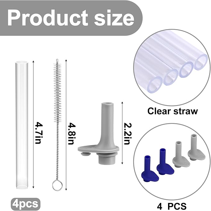 XANGNIER Replacement Straws and Bite Valve Compatible with Zak Designs Kelso 15 oz Tumbler Water Bottle,4 Pcs Reusable Silicone Straws with Cleaning Brush for Zak Designs Kelso 12 oz Cups