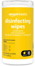 Amazon Basics Disinfecting Wipes, Lemon Scent, Thick All Purpose Cleaning Wipes, Sanitizes/Cleans/Disinfects/Deodorizes, 85 Count
