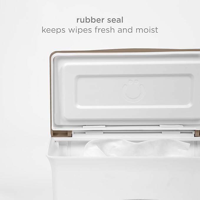 Ubbi Baby Wipes Dispenser with Weighted Plate and Secure Seal, Nursery and Baby Registry Essential to Keep Wipes Fresh, Taupe