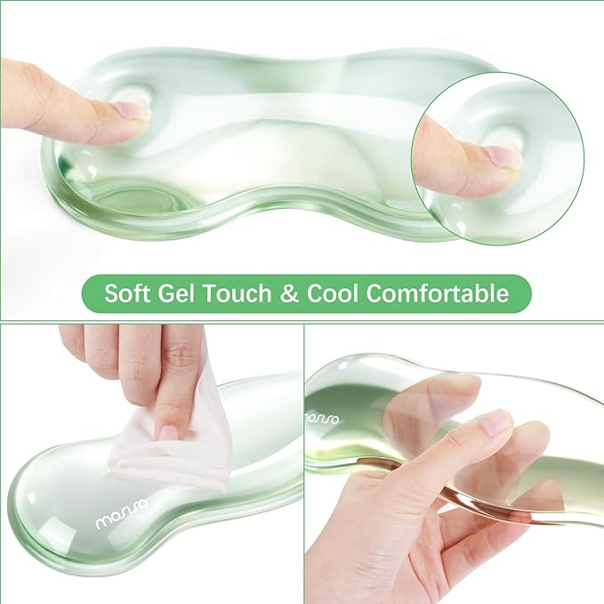MOSISO Gel Keyboard Wrist Rest&Wrist Support for Mouse, Ergonomic Wrist Pad Soft Cooling Gel Pain Relief Easy Typing Pad Non-Slip Computer Laptop Wave Shaped Home/Office Wrist Cushion, Mint Green