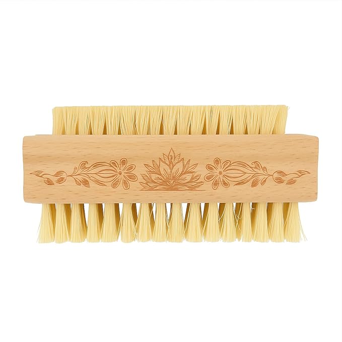 Wooden Fingernail Brush & Nail Scrubber to Clean Under Nails, Hand and Toenail Care Brush (Flower)