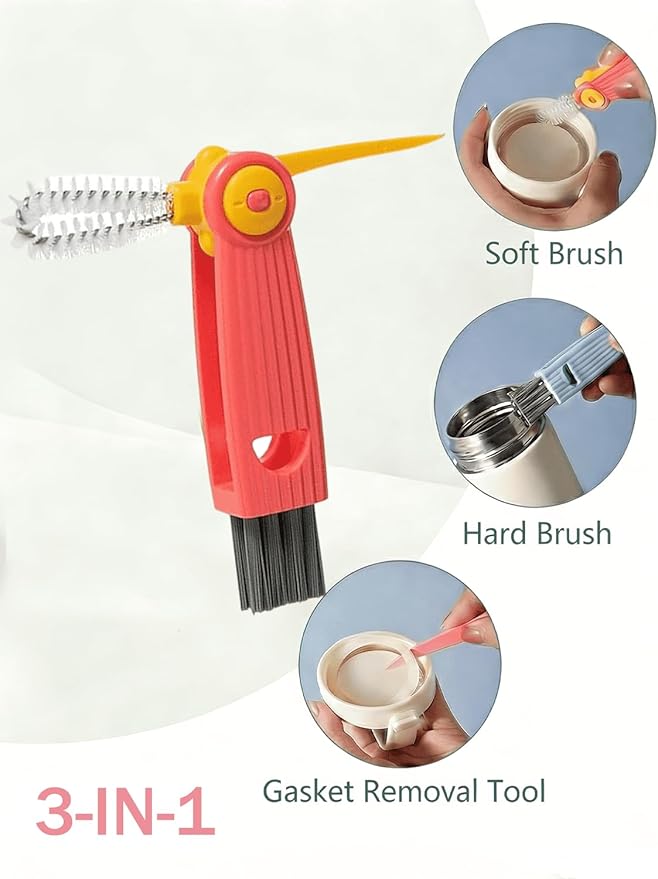 Baby Bottle Brush Set 4 in 1, Baby Bottle Cleaner, with 1P Nylon Bottle Brush, 1P Bottle Cap Brushes, 2P Straw Brushes, Bottle Brush with Nipple Cleaner and Suction Cup, BPA-Free(Pink)
