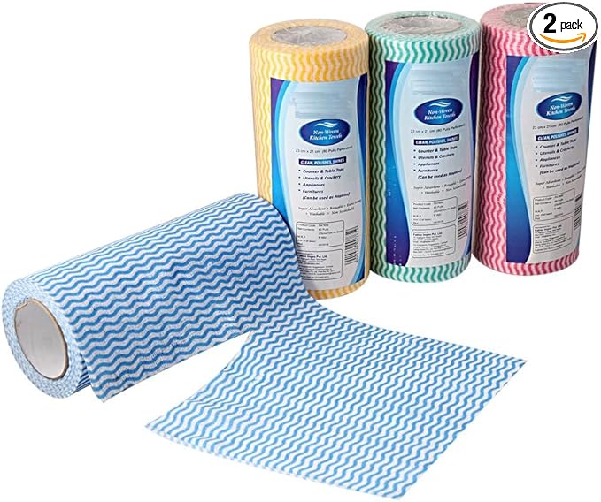 Non-Woven 2 Packs of Kitchen Towel Roll | Cleaning Wipes | Washable & Reusable Tissue Roll for Kitchen | Home Kitchen Cleaning Wipes | Kitchen Roll Reusable | 80 Wipes x 2 Rolls