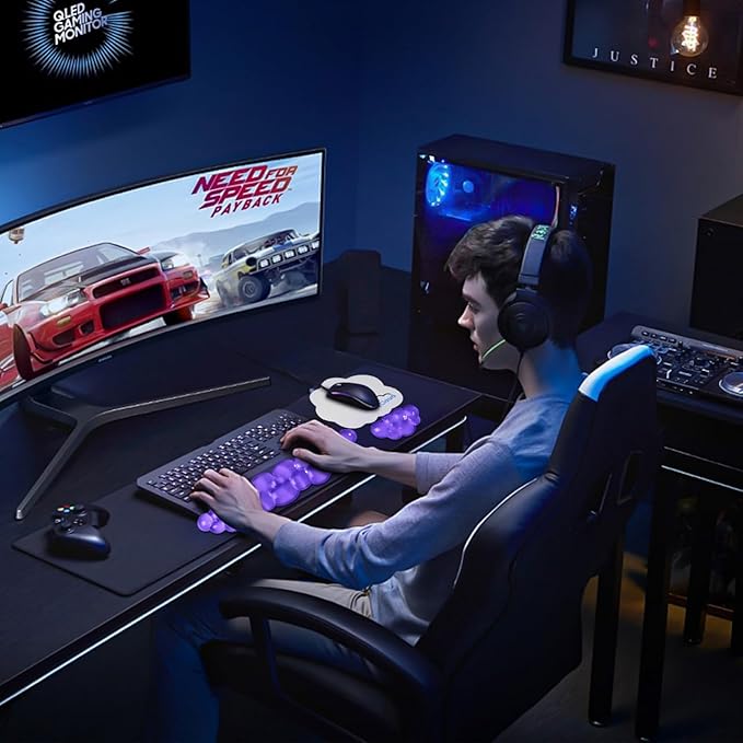 JIKIOU Clear Gel Wrist Rest for Keyboard and Mouse, Cool Silicone Mouse Wrist Rest Set, Cute Ergonomic Wrist Rest for Keyboard Typing Pain Relief, Suitable for Office Computer Laptop Gaming Purple