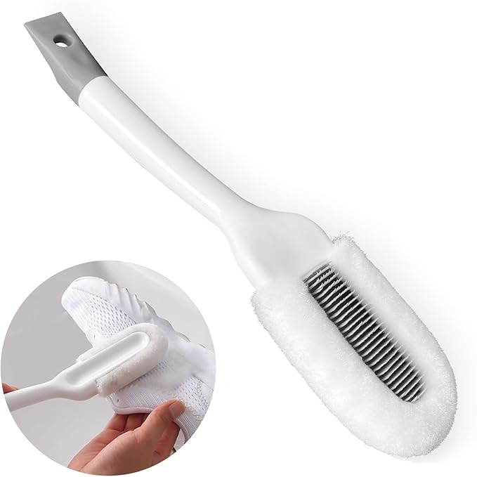 for Sneakers & Boots - Ergonomic Scrubber with Hanging Hook, Gentle Cleaner for Leather, White Soles and Mesh Shoes