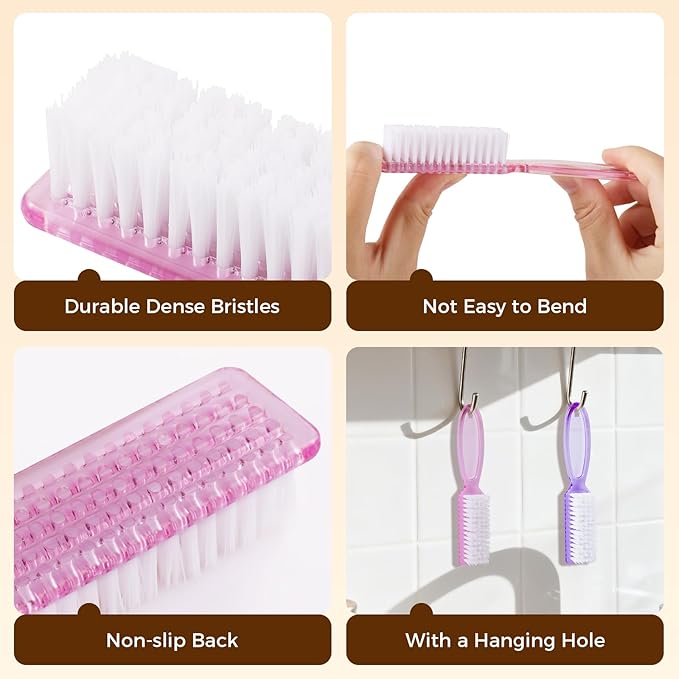 Nail Brush for Cleaning Fingernails, Larbois 4 Pack Deep Cleaning Fingernail Brush for Cleaning Nail Scrubber Brush Heavy Duty Foot Brush Handle Grip Nail Brushes for Toes and Fingernails