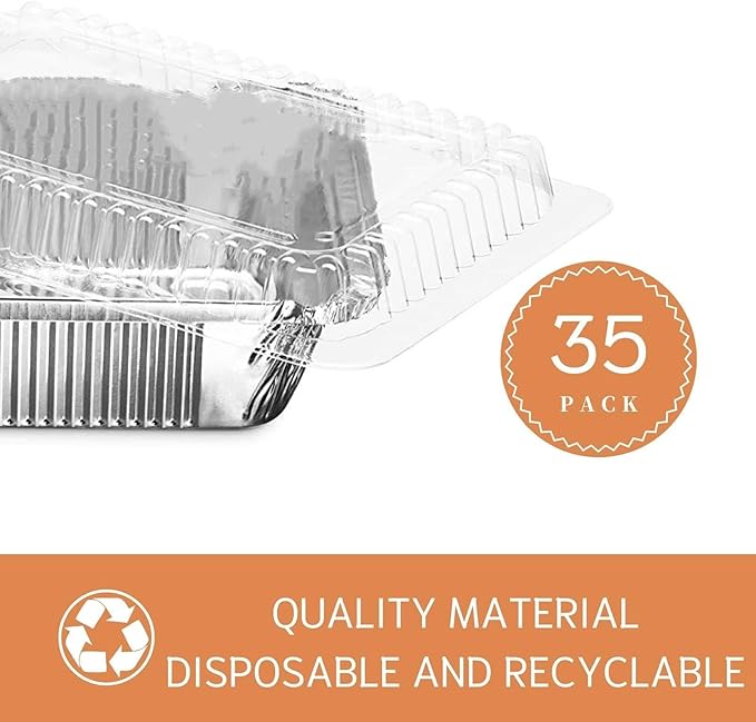 (35 Pack) 8x8 Aluminum Pans with Clear Plastic Lids - Square Baking Cake Pans - Foil Pans with Lids - Disposable Food Containers Great for Cooking, Heating, Storing, Prepping Food