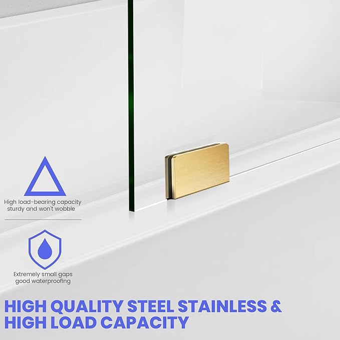34" W X 58.25" H Tub Shower Door, Frameless Bathtub Glass Shower Door with Clamps, 5/16"(8mm) Clear Tempered Glass Bathroom Shower Screen Single Fixed Bath Panel in Brushed Gold