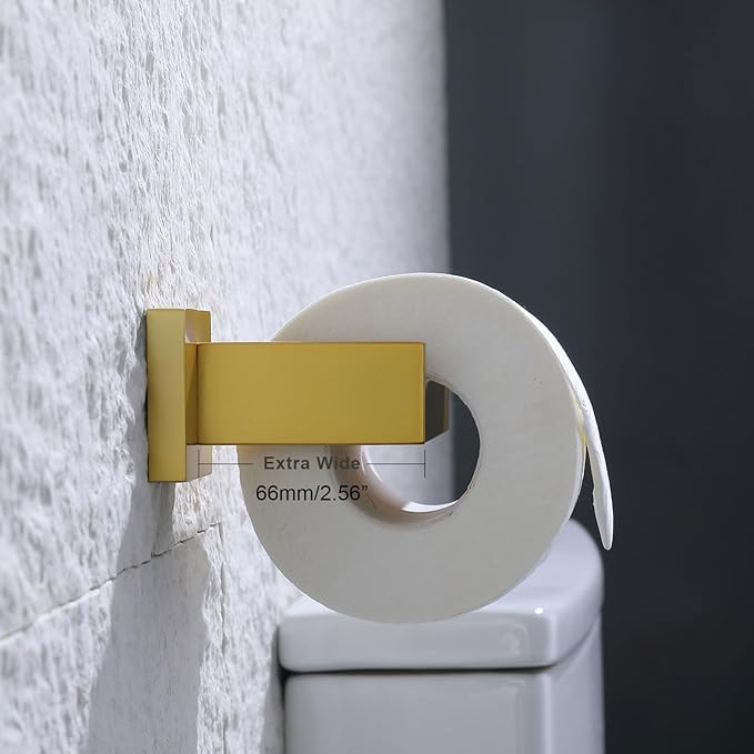 TASTOS Toilet Paper Holder Brushed Gold, Toilet Tissue Roll Holders Dispenser and Hangers Wall Mounted for Bathroom & Kitchen, Stainless Steel Modern Square Style