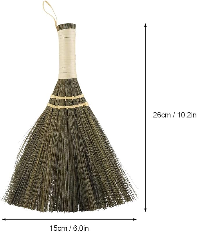 10.2 Inch Whisk Broom Hand Held - Mini Corn Straw Whisk Broom Short Handle with Hanger for Multi Surface Sweeping Small Hand Brush for Outdoor Car Porch Debris Dust Dirt