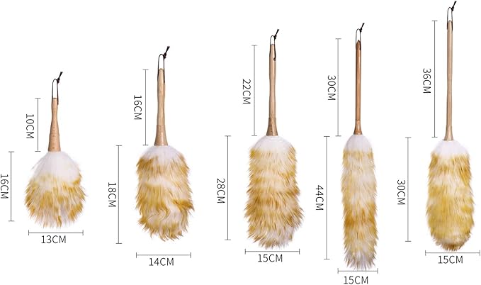 MaikOn Tools, Set Feather Duster 2 Pack Lambswool Duster, Pure Lambs Wool Duster with Wood Handle, Multifunction Home Office Furniture Car Cleaning Tool, 5 Size Handle Dusters(Size:X Small)