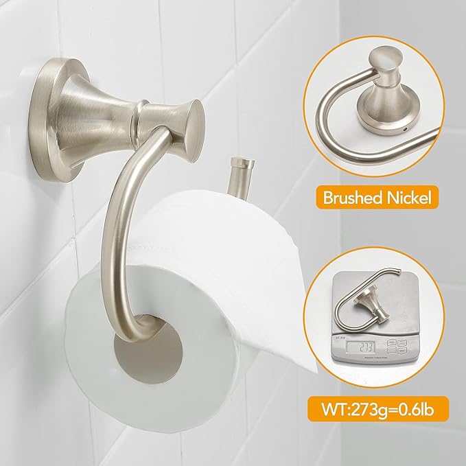 BESy Brushed Nickel Toilet Tissue Paper Holder Brushed Nickel Bathroom Accessories Toilet roll Paper Hanger, Wall Mounted, Rustproof