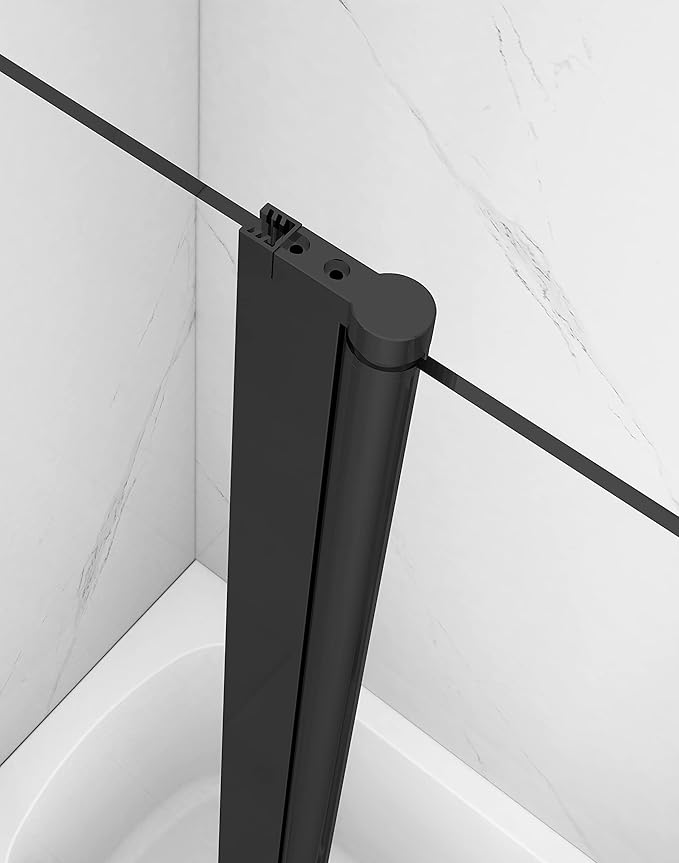 Sunrosa Pivot Tub Shower Door 43-3/8"×58", Bifold Bathtub Shower Door with Tempered Glass, Frameless Glass Shower Door with Towel Bar, Shower Door for Bathtub in Matte Black