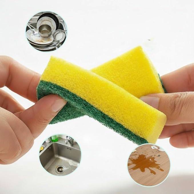 Kitchen Sponges 10-Pack Heavy Duty Dual Sided Dish Scrubber Sponges, Sponges for Cleaning Pots Pans & Non Stick Cookware, Durable Stink Free Household Kitchen Cleaning Supplies & Scrub Sponges.