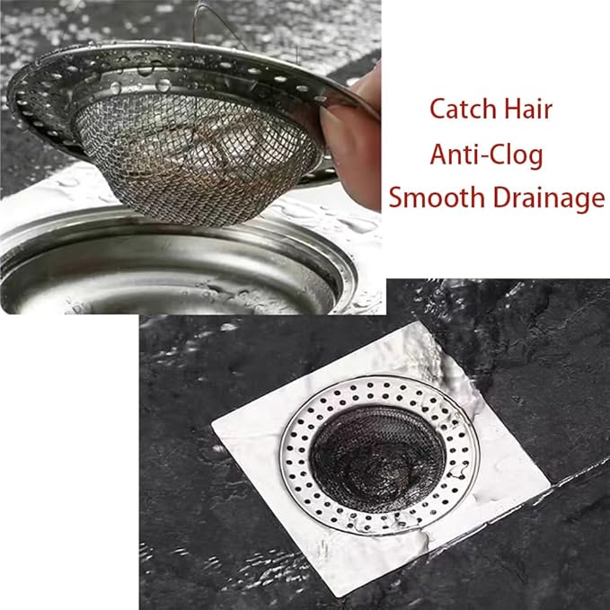 Shower Drain Hair Catcher, Shower Drain Cover - Drop-in Stainless Steel Mesh Hair Trap, Reusable Anti-Clog Drain Strainer for Bathroom Sink/Shower/Tub, Fits for ID 3-inch Holes