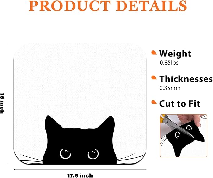 Black Cat Dish Drying Mat - Funny Black Cat Absorbent Dish Drying Mat for Kitchen Counter, Coffee Bar Mat, Coffee Maker Mat for Countertops, 16x17.5 Inch