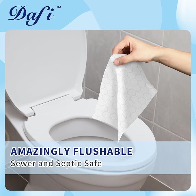 DAFI Flushable Wipes for Adult Wet Wipes, Total 300 Unscented Toilet Wipes Flushable, No Alcohol & 100% Plant Based Fibers, Septic and Sewer Safe Pack of 3