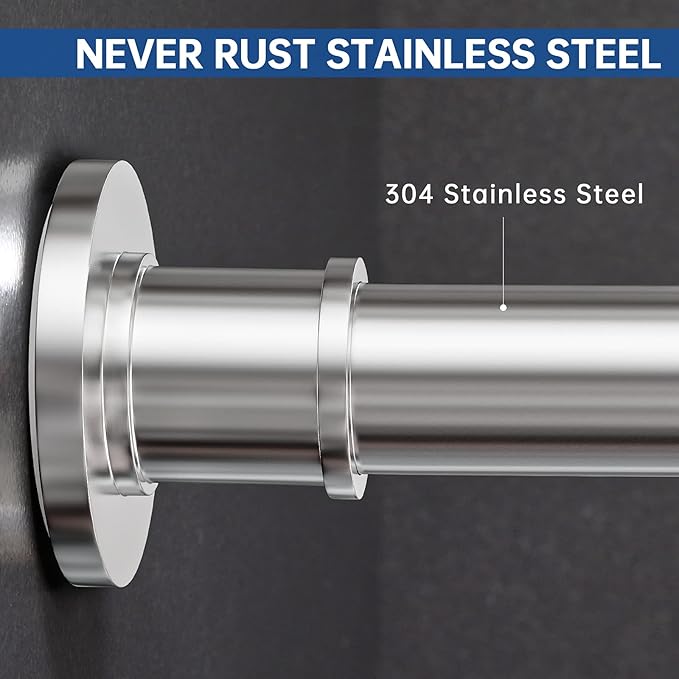 BRIOFOX Industrial Shower Curtain Rod - Rustproof Non-Slip 43-72 Inch 304 Stainless Steel Tension Curtain Rod for Window or Bathroom, Chrome