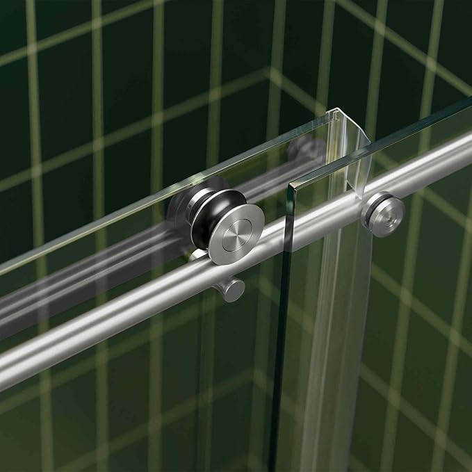 Woodbridge 56-60" W x 80" H Frameless Single Sliding Shower Door with Tempered Glass & Explosion Proof Film in Chrome Finish