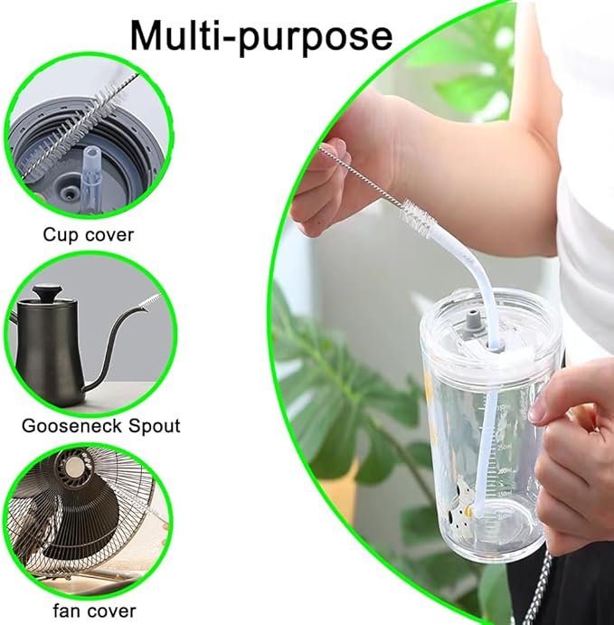 Straw Cleaner Brush Long 10 inch, 10-PCS Straw Brush of Bristles Diameter (5+8+12+16+20mm) for Cleaning Reusable Straws, Sippy Cup, Water Bottles, Tumblers, Tubes Clear Color