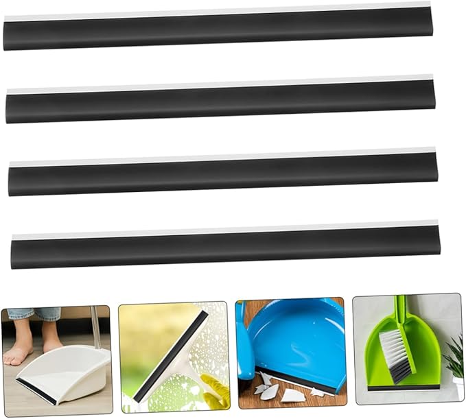 4pcs Rubber Dustpan Edge Strips for Enhanced Cleaning Garbage Shovel Lip Protectors Versatile Replacement for Dustpans Rubber Construction Black Design