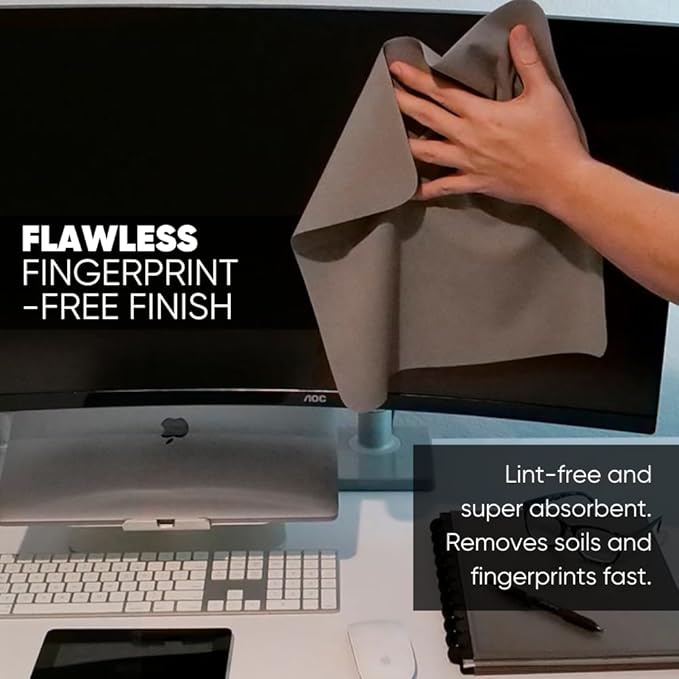 Microfiber Wholesale Premium TV Screen Cleaning Cloth Black | 14”x14” | 3pk | Soft Microfiber Suede | XLarge Reusable | No Lint Scratch-Free Durable | Large TVs Monitors