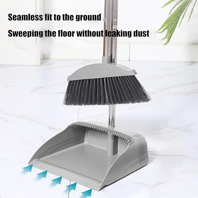 Broom and Dustpan Set for Home Indoor 180 Rotatable Standing Storage Buckle Type Brooms and Dustpan Set with Scraping Teeth and Scraper Deep Cleaning Suitable for Home