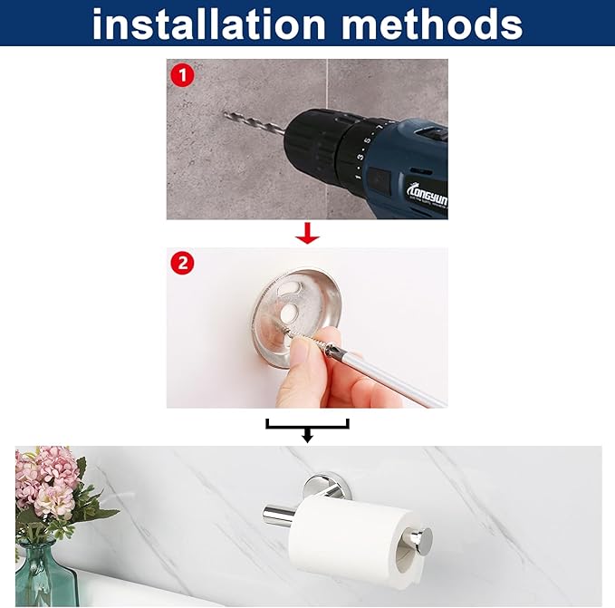 NearMoon Bathroom Toilet Paper Holder, Premium SUS304 Stainless Steel Rustproof Wall Mounted Toilet Roll Holder for Bathroom, Kitchen (3 Pack, Chrome Finish)