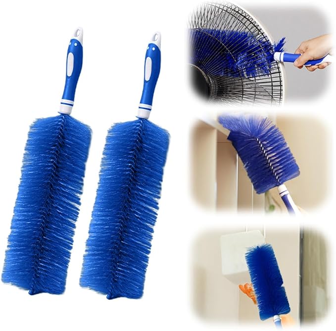 Fan Cleaner Brush, 2025 New Bendable Dusting Brush for Electric and Blind, Reusable Microfiber Dust Collector, Non-disassembly Cleaning (2Pcs Blue)