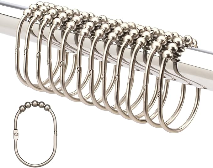 2 Lb. Depot Wide Shower Curtain Rings - Set of 12 Easy Glide Rollers with Polished Nickel Finish - Stainless Steel Shower Hooks for Straight and Curved Rods - Decorative and Durable for Any Bathroom