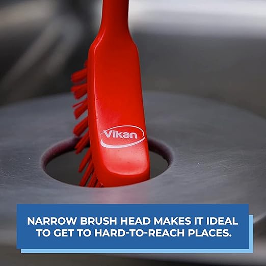 Vikan - Fine Dish Brush - Heavy-Duty, Narrow, Slip-Resistant Cleaning Brush, Polypropylene, Polyester Bristle, 11 Inch, Blue, (42873)