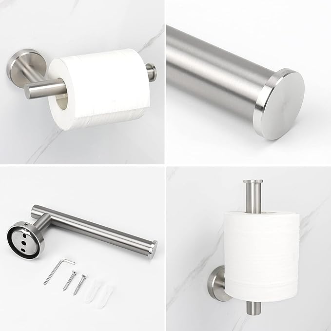 NearMoon 4 Pieces Bath Hardware Set, Include Hand Towel Ring, Toilet Paper Holder and 2 Robe Towel Hooks, Stainless Steel Bathroom Accessories Wall Mounted (Brushed Nickel)