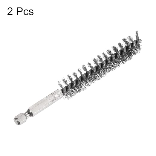 HARFINGTON 2pcs Stainless Steel Bore Brush 15mm Dia Cleaning Wire Brush with Handle 1/4 Inch Hex Shank for Tubes, Ports, Bearings