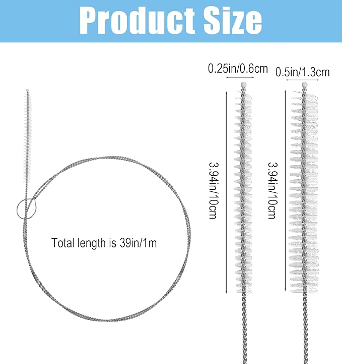 2PCS Long Pipe Cleaners, Straw Cleaner Brush Extra Long 15.7 Inch, Flexible Straw Cleaner Brush for Feeding Tubes, Water Bottles, Reusable Nylon Bristles, Easy to Rinse