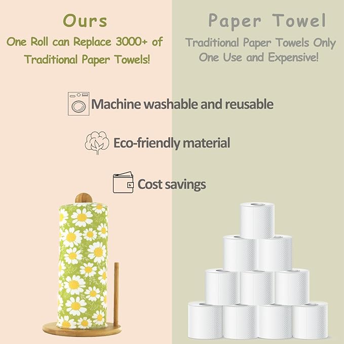 25 Pack Reusable Paper Towels, Paperless Towels Roll Washable Cotton Cloth for Kitchen Towels Zero Waste Products Alternative Paper Towels Alternative (Flower-A)