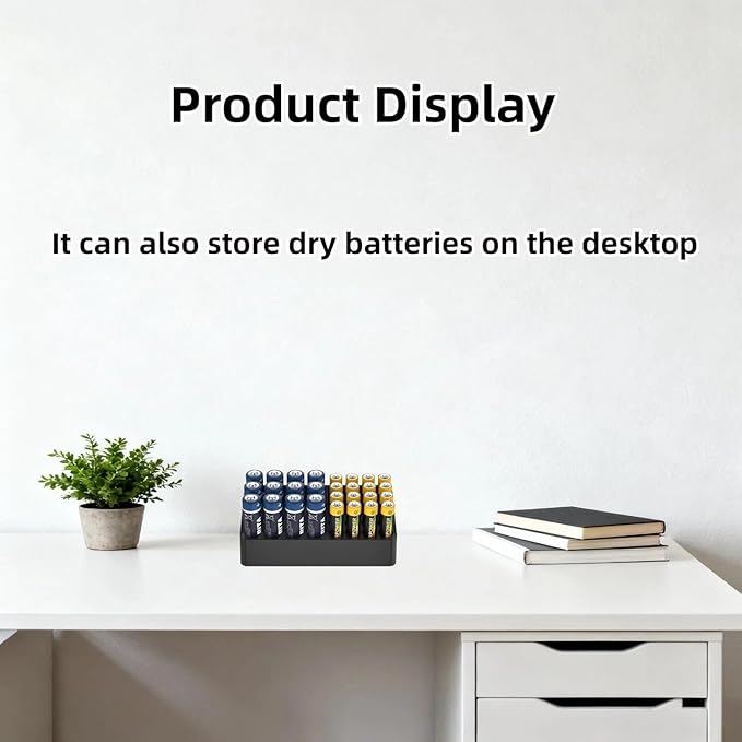Battery Storage Organizer Battery Storage Box Black Fits 16 AAA & 12 AA Batteries Divided Battery Holder Fits Wall,Cabinets,Drawers (Case Not Includes Batteries)
