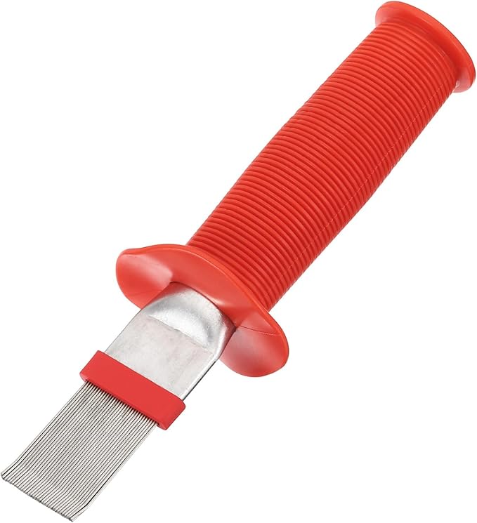PATIKIL Air Conditioner Fin Comb, Stainless Steel Threaded Handle AC Coil Cleaner Brush Fin Straightener Condenser Coil Repair Too for Radiator Refrigerator Evaporator, Red Silver