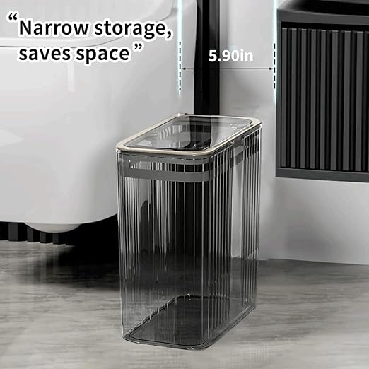 Bathroom Trash Can with Lid3.5 Gallon Garbage Can，for Bedroom, Office, Plastic Slim Waste Basket with Press Top Lid, 15l Clear Trash Bin for Home Slim Trash Bin Clear, Kitchen(Gray)