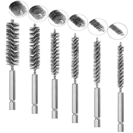 6PCS Stainless Steel Bore Brush Set with 1/4" Hex Shank,Twisted Drill Wire Bore Brush Set, Abrasive Wire Bore Brush for Power Drill,Different Sizes (8, 10, 12, 15, 17,19mm) for Rust and Tube Cleaning