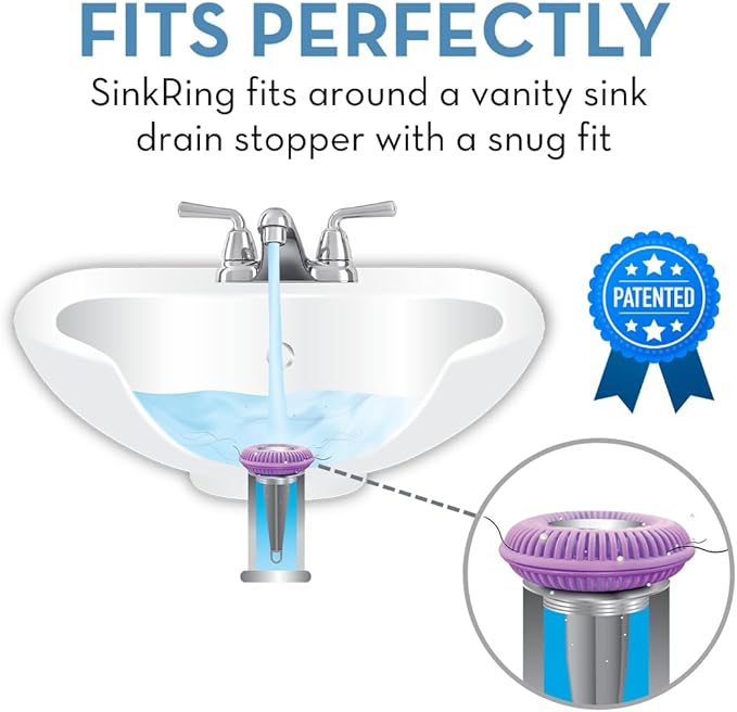Bathroom Sink Hair Catcher for Pop-Up Drain – SinkRing 1.57" Precision Strainer for Bathroom Sink Drains | Clog-Free Hair Trap for Contacts, Earrings, Jewelry | No Suction or Screws – Violet