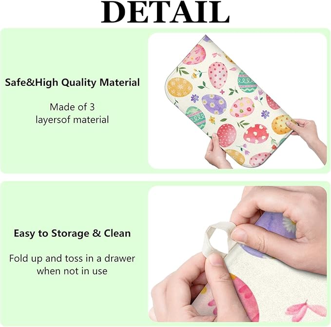 Easter Dish Drying Mat for Kitchen Counter,Happy Easter Cute Bunny Microfiber Drying Mat,Washable Absorbent Kitchen Countertop Dish Mat Drain Pad 16×18 Inch