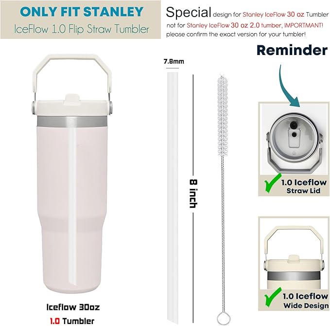 ALINK Replacement Straws for Stanley Iceflow 30oz Flip Tumbler, 6 Pack Reusable Clear Plastic Straws Compatible with 30oz Stanley IceFlow Cup with Cleaning Brush, Angled Design, Dishwasher Safe