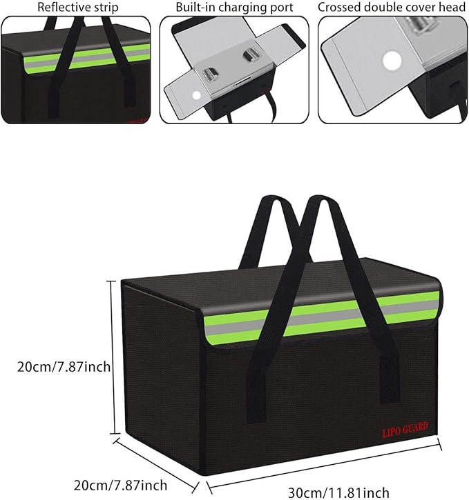 Lipo Battery Safe Bag Large Capatity Fireproof Bag for Ebike Lipo Battery Other Batteries Storage Charging Transport Home Office Travel Safe Storage Pouch