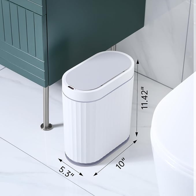 ELPHECO Bathroom Trash can Motion Sensor, Automatic Garbage can, Slim Plastic Smart Trash Bin with Lid, Commercial Intelligent Wastebaskets for Bedroom, Bathroom, Office, Grey, 2 Gallon
