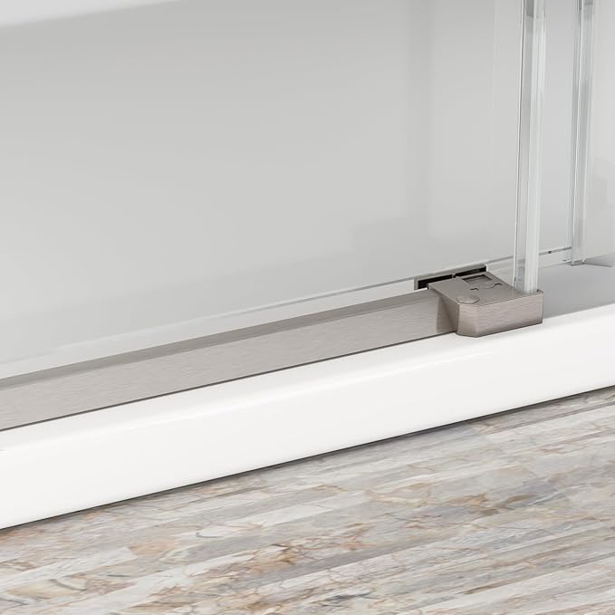 Sunrosa Semi-Frameless Glass Shower Door, 60" W x 76" H Single Sliding Shower Door, Shower Door with Tempered Glass 5/16"(8mm), Brushed Nickel