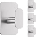 Heavy Duty Self Adhesive Hooks - 26lb Max, Sticky Wall Hooks Stainless Steel for Hanging Towel, Coat, Robe, Waterproof & Rustproof Hooks Stick on Bathroom, Shower, Kitchen(Silver, 4 Pack)