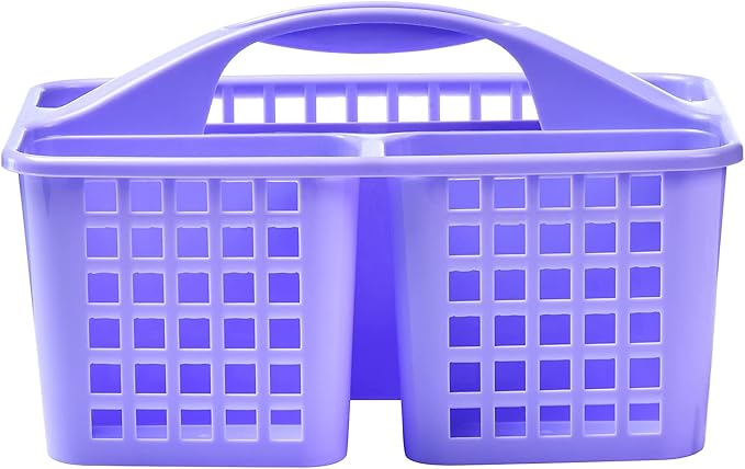 ALINK Plastic Shower Caddy Basket with Compartments, Portable Divided Cleaning Supply Storage Organizer with Handle for College Dorm Bathroom - Purple